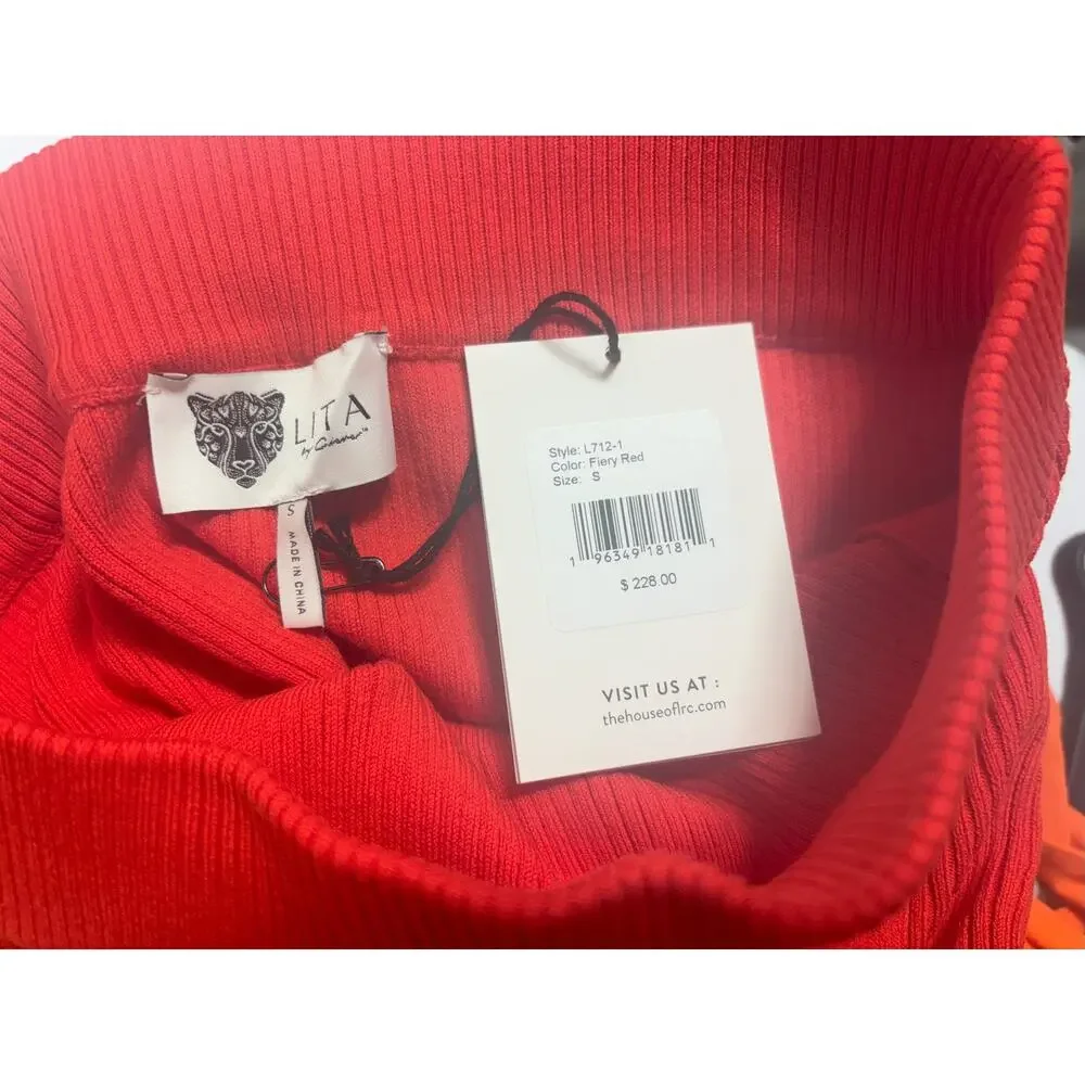 Lita by Ciara NWT Side Button‎ Rib Skirt Fiery Red Size Small MSRP $228